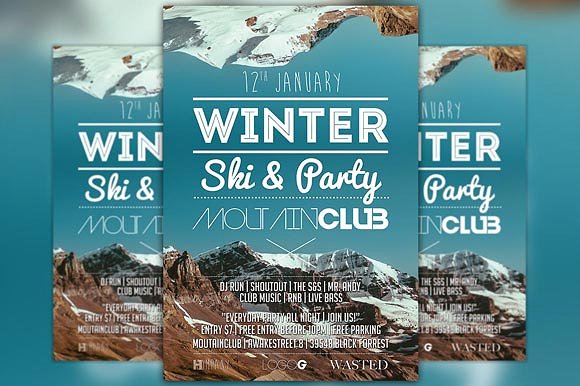 冬季滑雪派对传单模板 Winter Ski Party Flyer Template