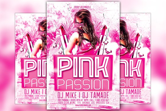 粉色时尚海报背景模板 Pink Passion Party Flyer Template