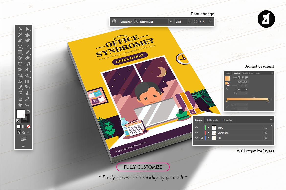 时尚高端简约好用的office综合征海报banner图形设计模板