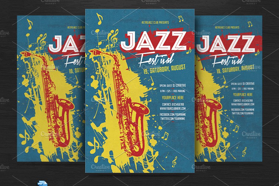 怀旧爵士音乐海报设计 Jazz Festival Flyer
