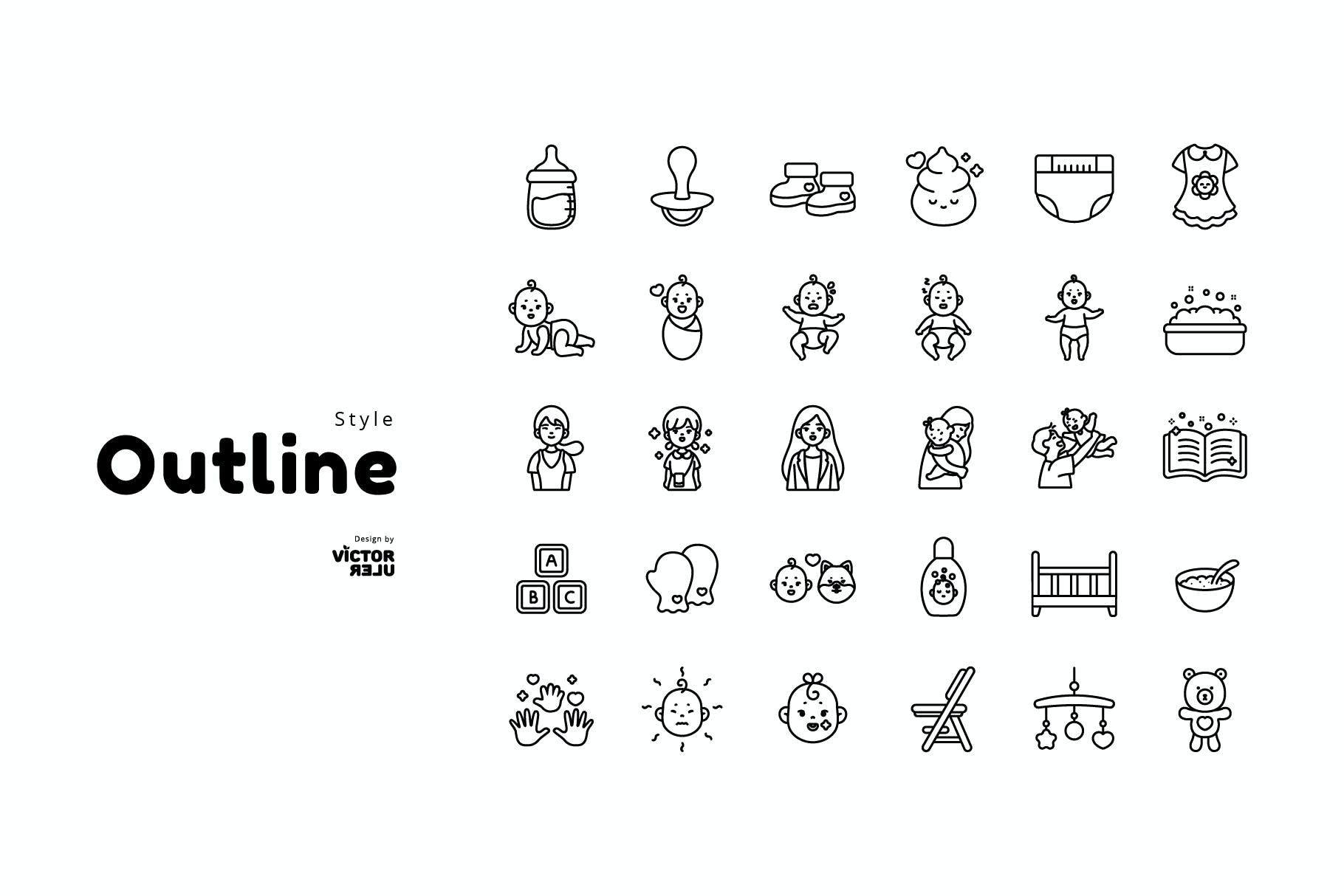 婴儿元素描边图标