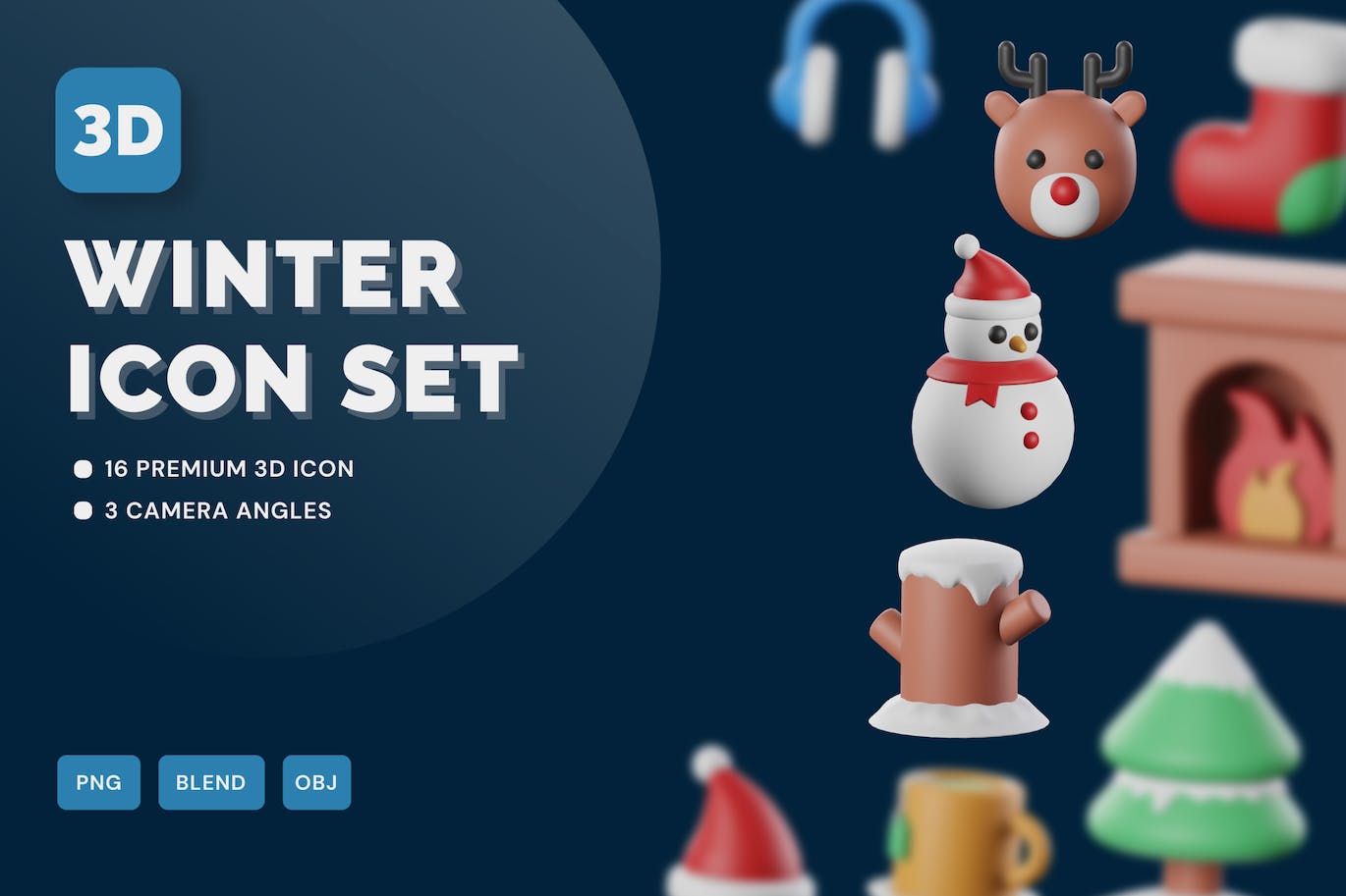 16个冬季圣诞节3D图标元素包下载