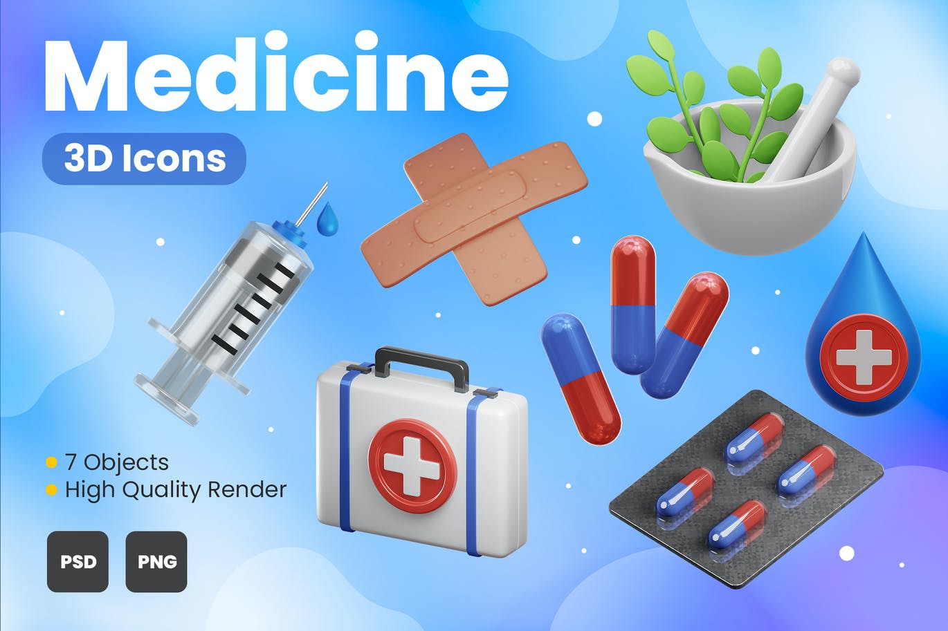 7个医疗相关3D概念模型插画