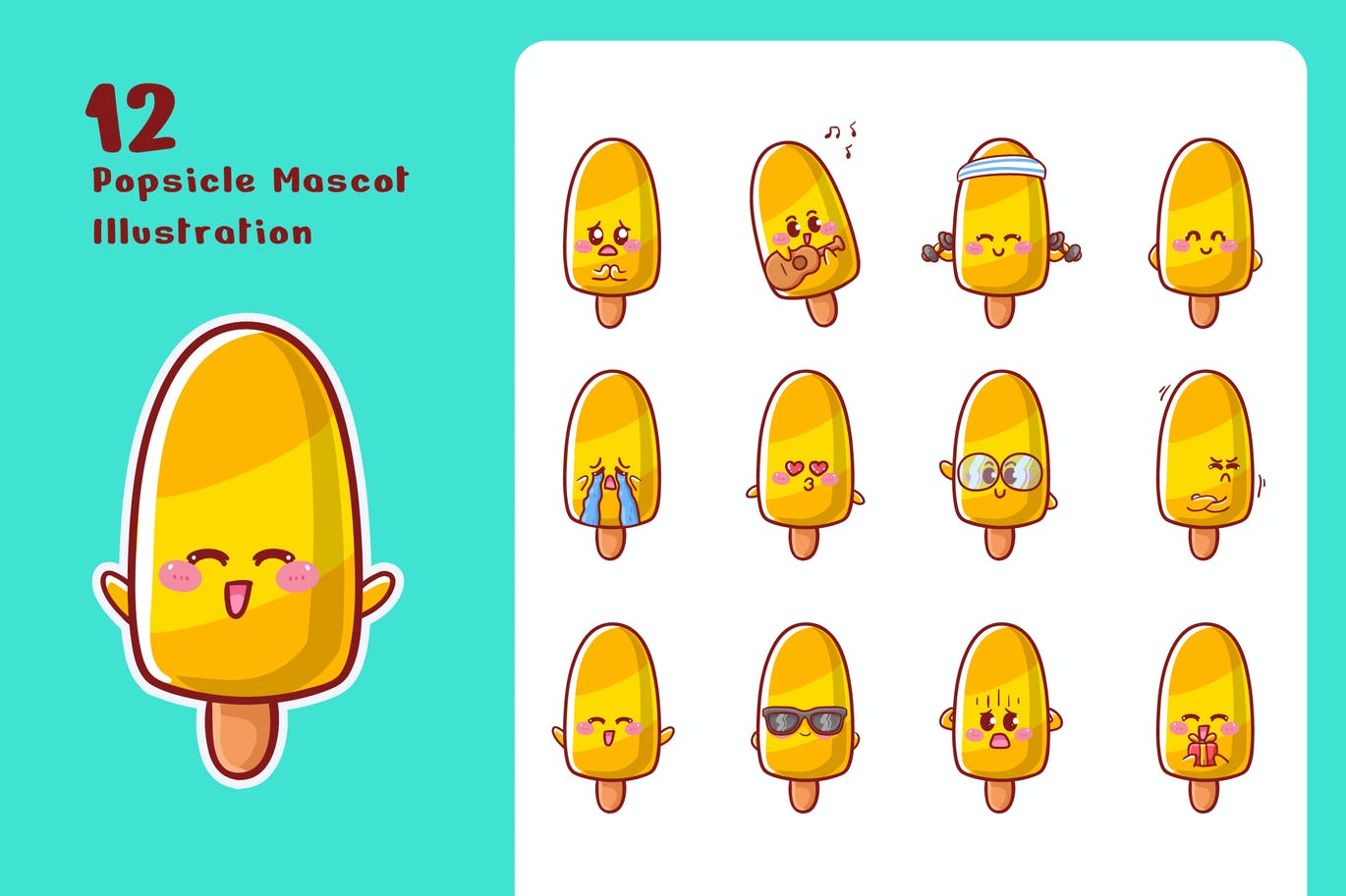 可爱的冰棒贴纸插图套装