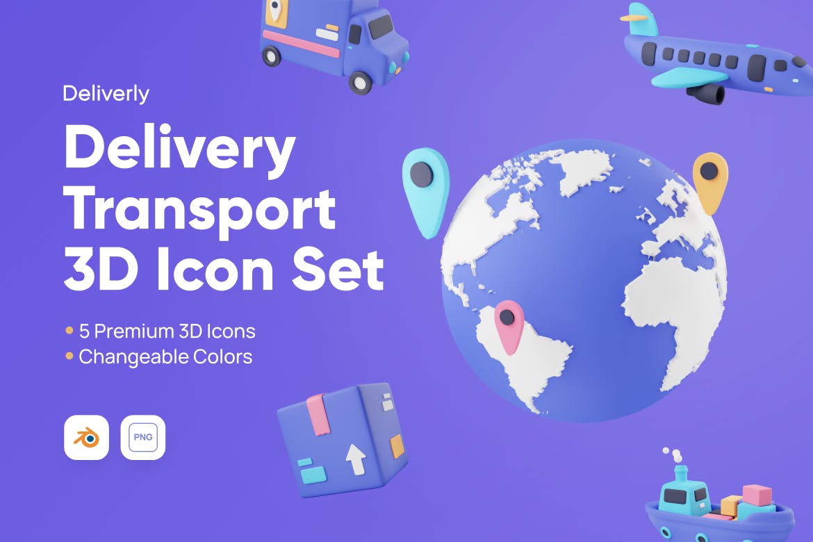 5个全球物流运输3D图标