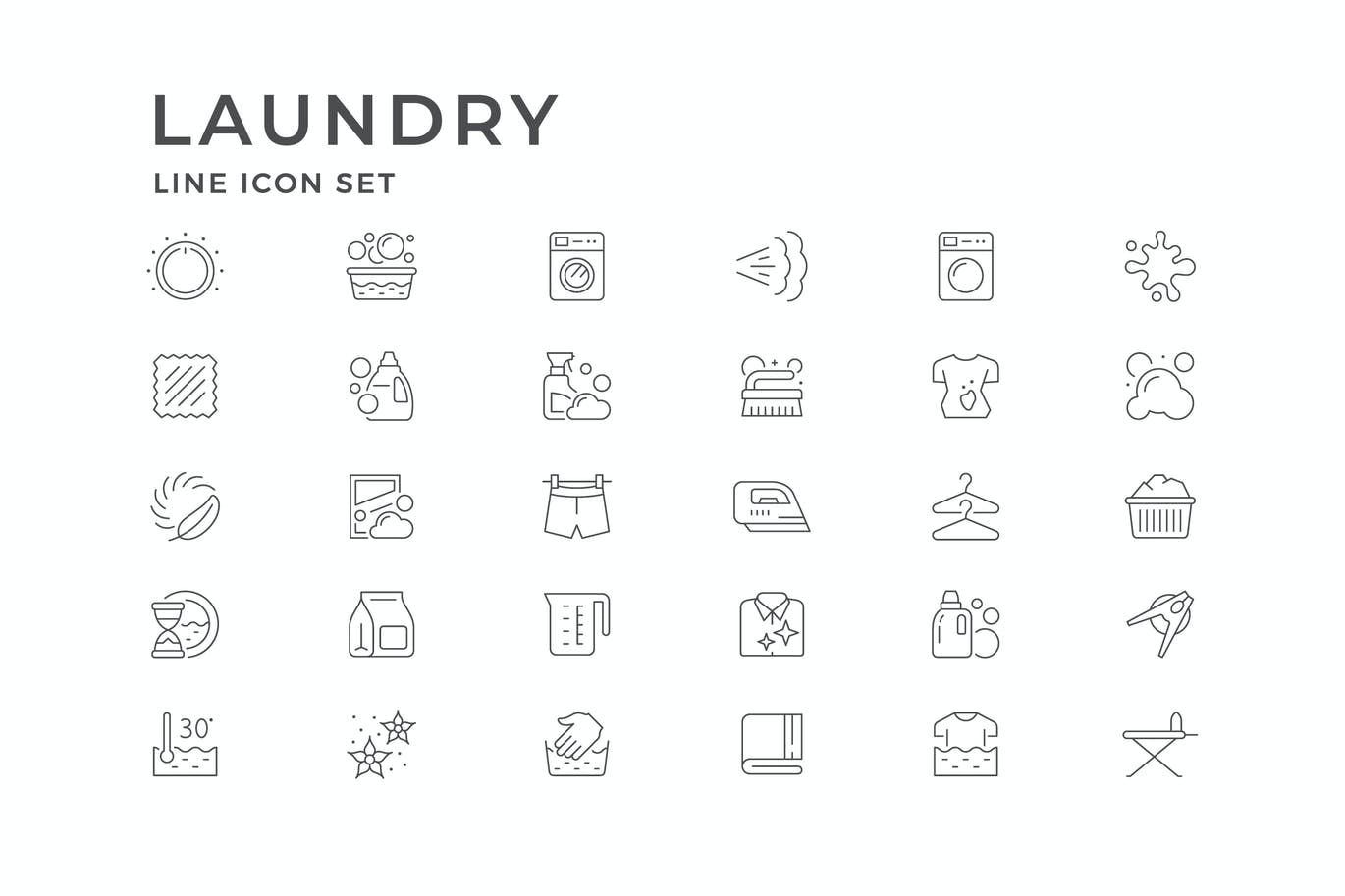 洗衣房的线条图标套装