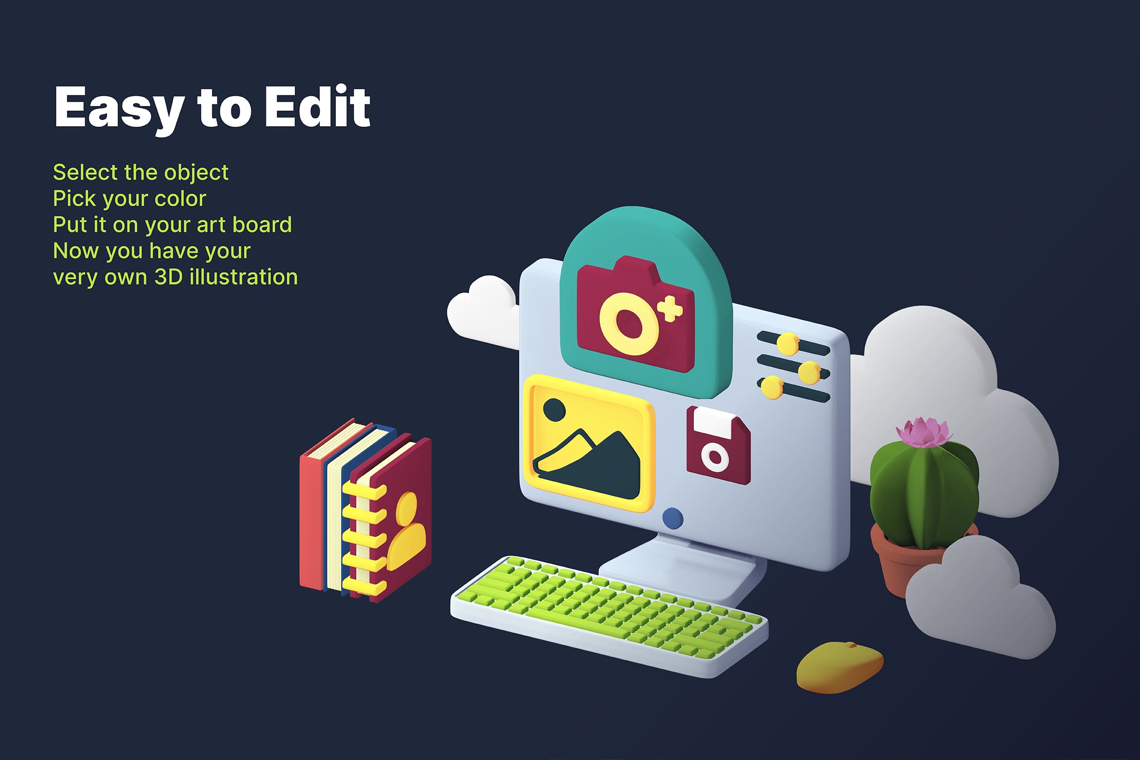 50个Blender制作的电脑端功能3D图标下载（Fig,PNG）