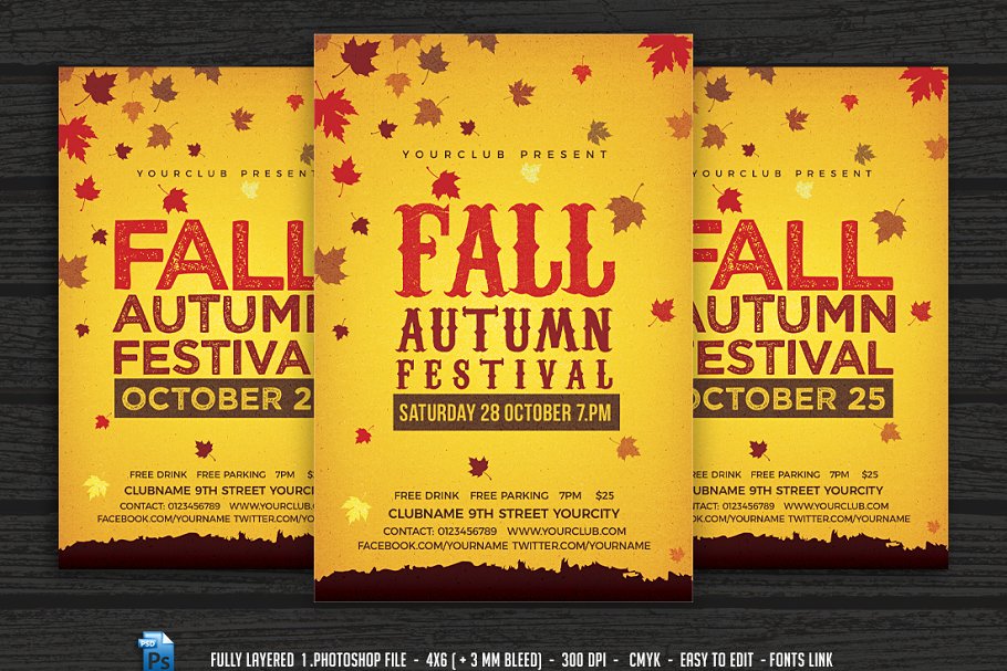秋季节日海报设计 Fall Autumn Festival Flyer