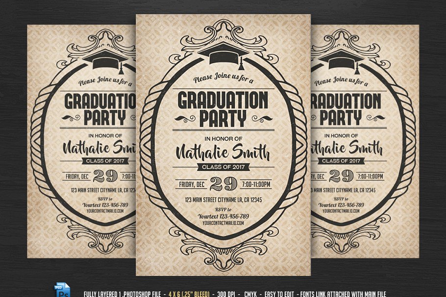 毕业晚会宣传单模板 Graduation Party Flyer Template