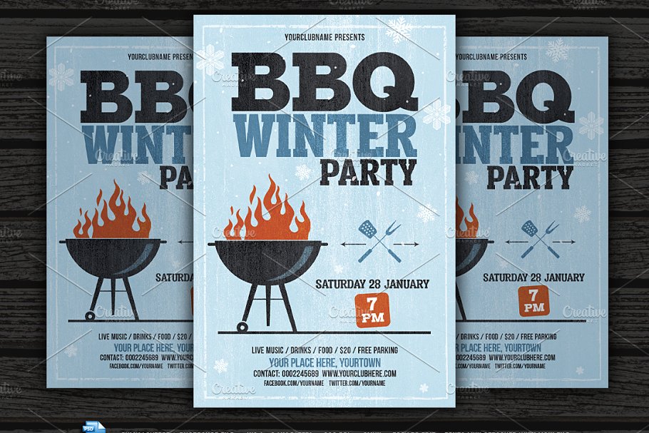 冬季烧烤海报背景模板 BBQ Winter Party