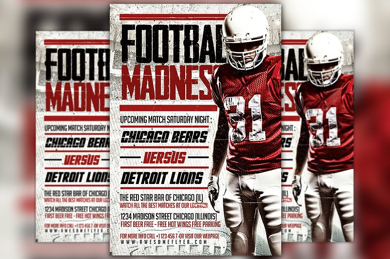 疯狂足球宣传单模板 Football Madness Flyer Template