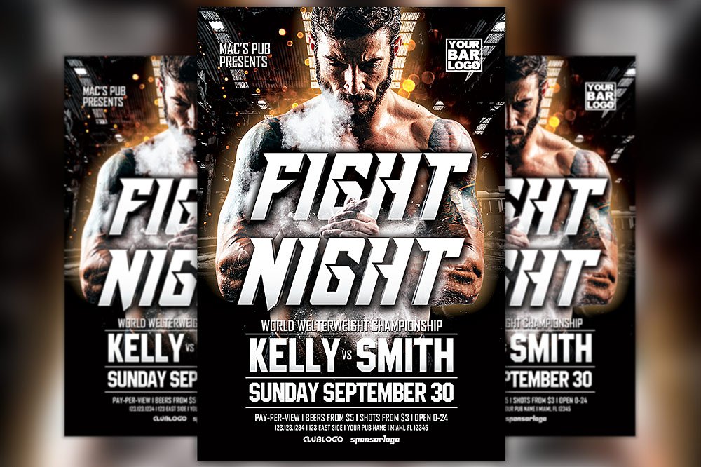 格斗之夜体育赛事宣传单模板 Fight Night MMA Sport Event Flyer