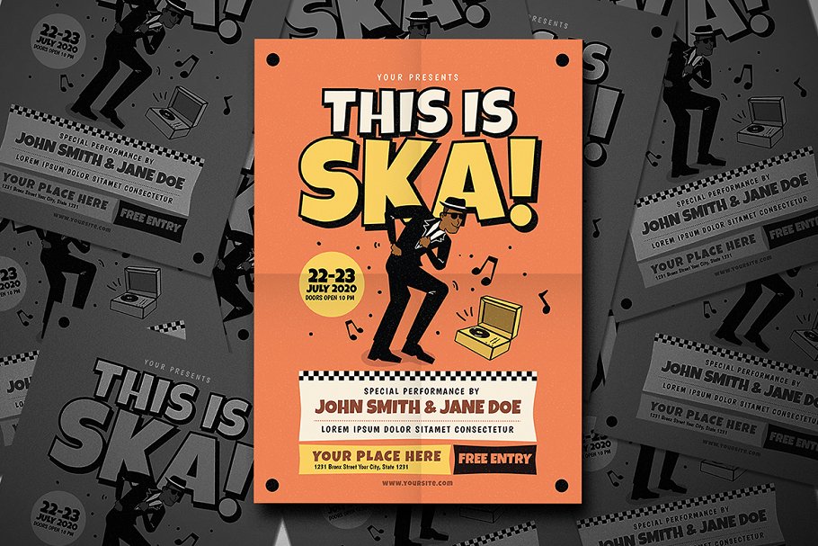 复古卡通音乐海报背景 This is Ska! Music Flyer
