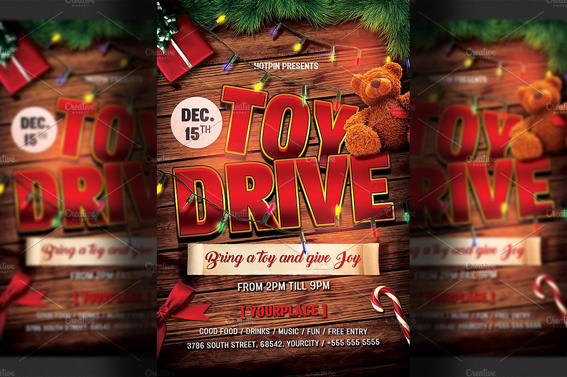 圣诞节玩具海报设计模板 Christmas Toy Drive Flyer Template