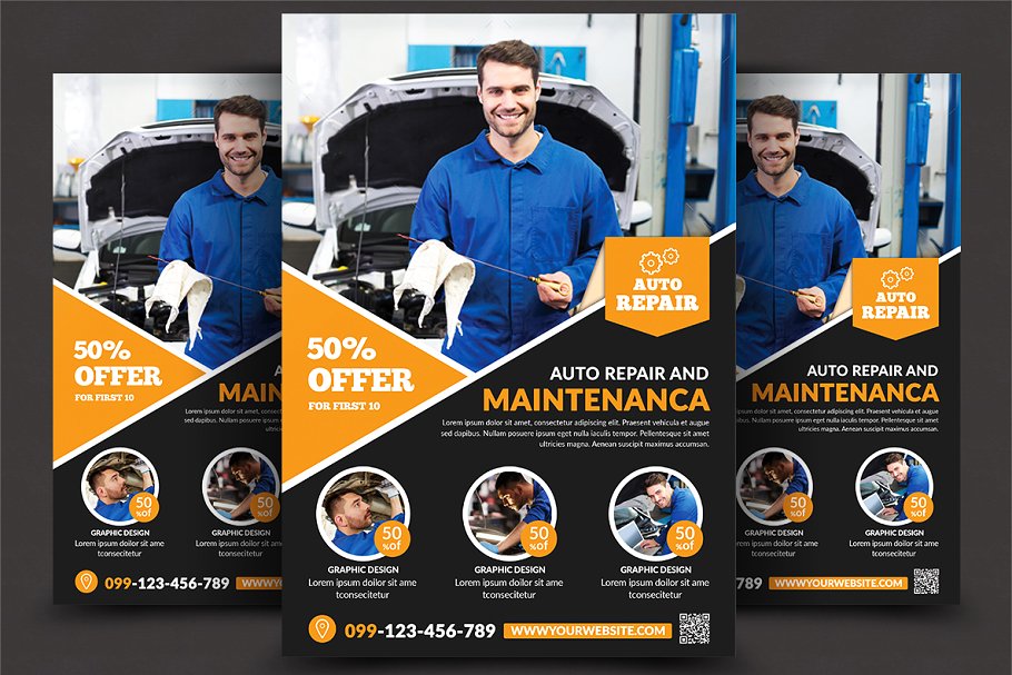 汽车维修服务海报制作模板 Car Repair Services Flyer