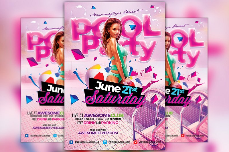夏季泳池派对活动海报模板 Pool Party Flyer Template