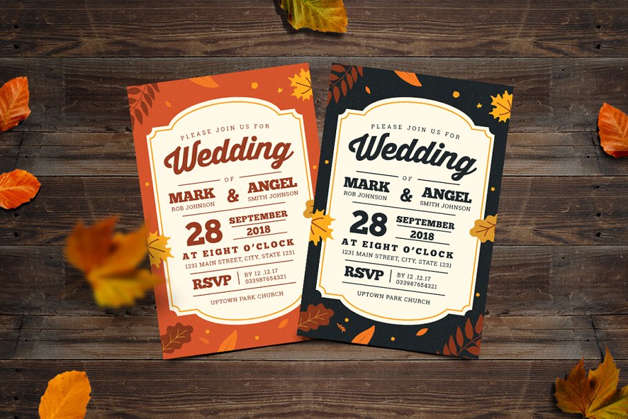 秋季婚礼邀请函海报设计模板 Autumn Wedding Invitation