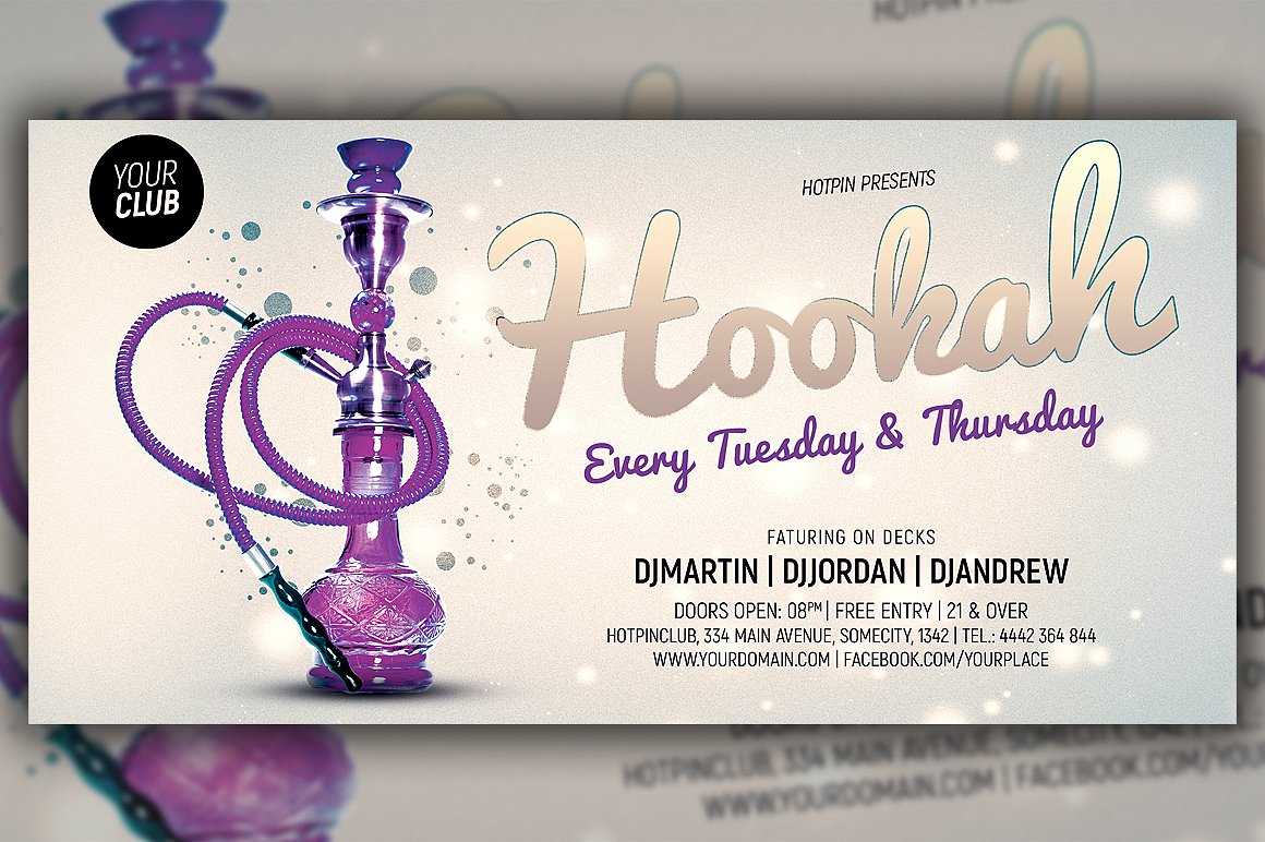 晚会宣传传单设计模板 Hookah Flyer Template