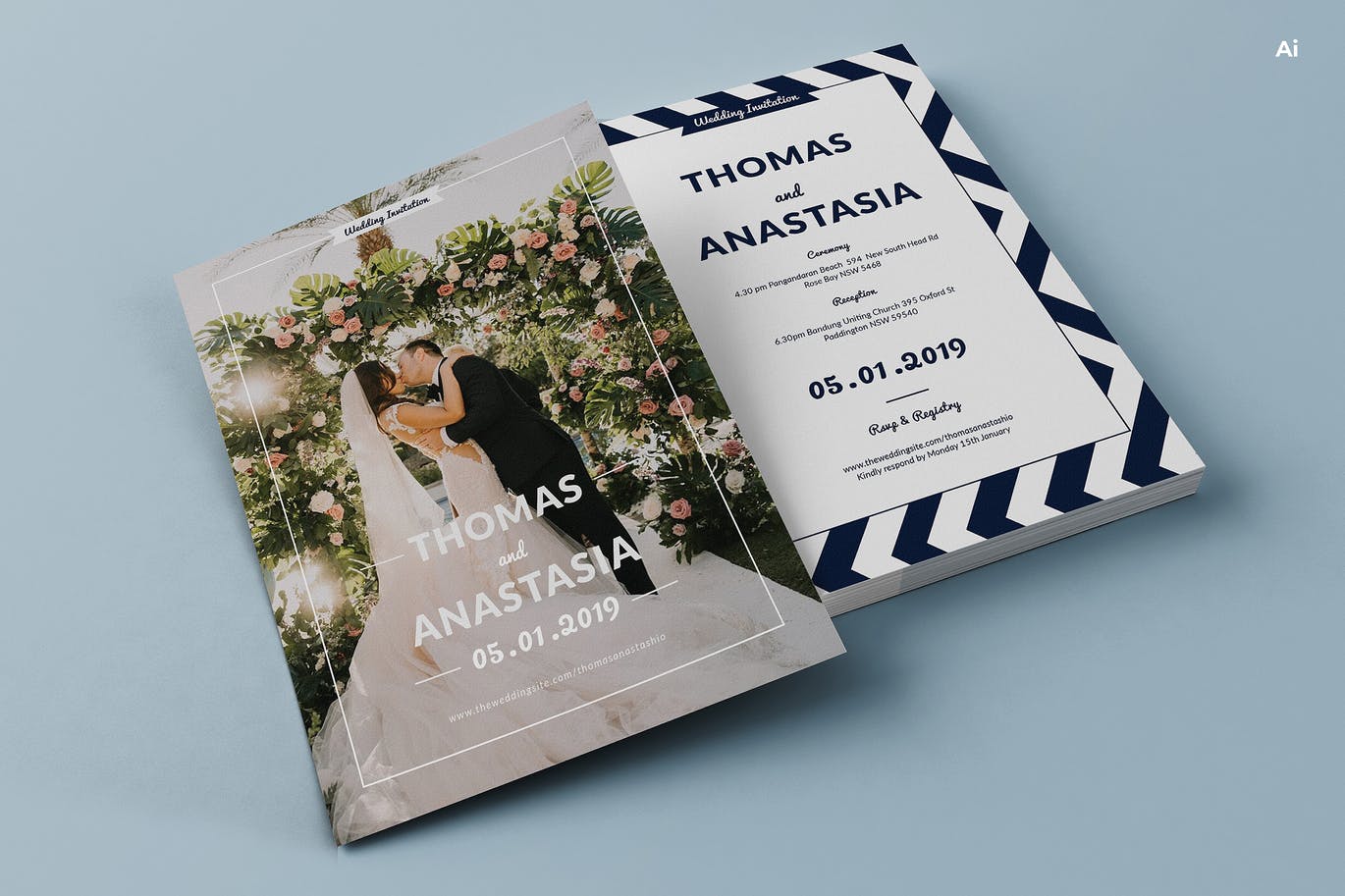 时尚高端优雅高品质多用途婚礼邀请函DM宣传单海报设计模板