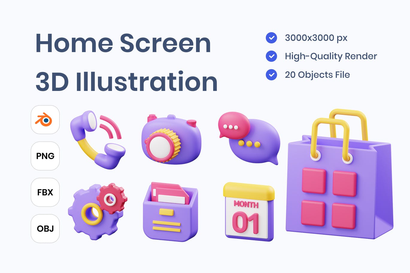 居家相关3D插画图标