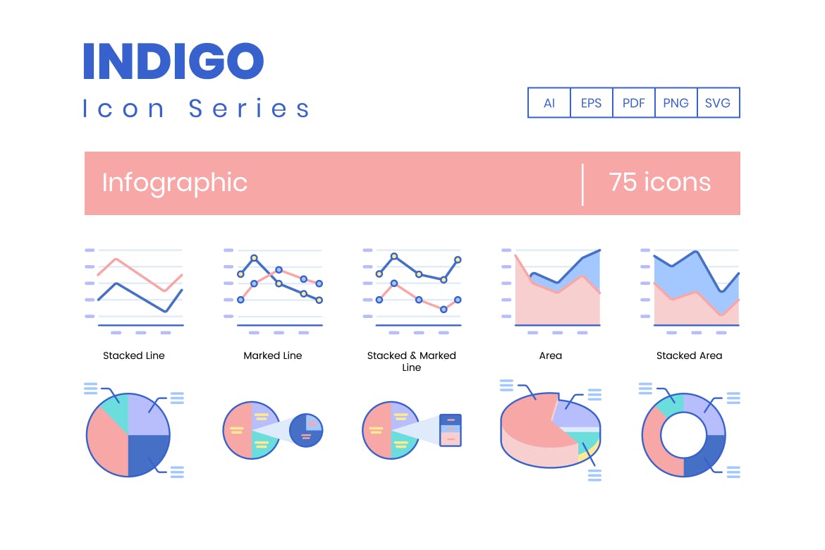 75个信息图表图标icon集合-靛蓝系列