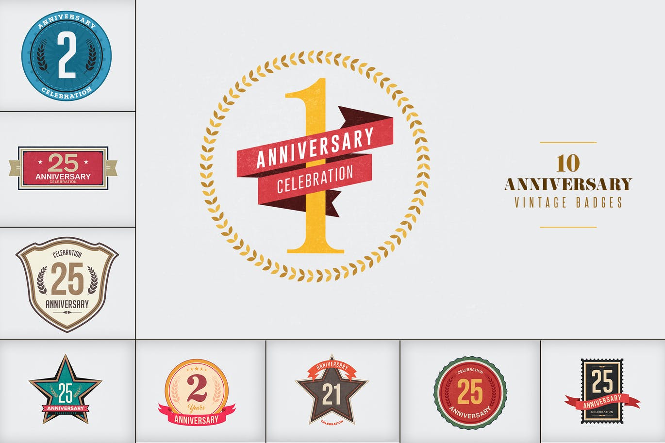 高品质的复古风格房地产周年庆徽章标签图标设计模板集合-PSD，JPG