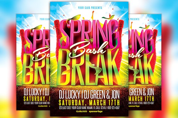 春季海报设计模板 Spring Break Bash Flyer Template