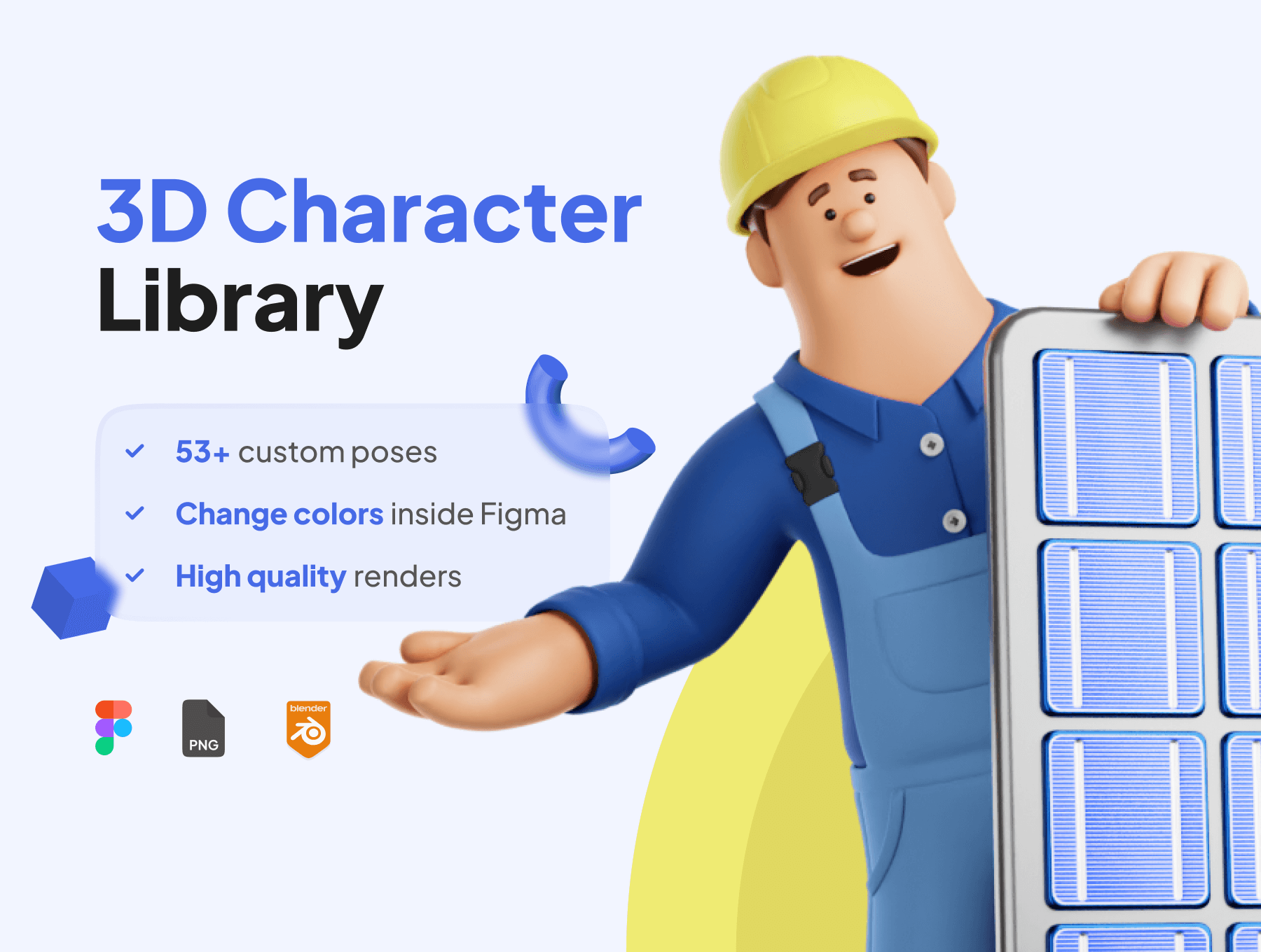 太阳能装置3D卡通角色Figma/Blender UI套件