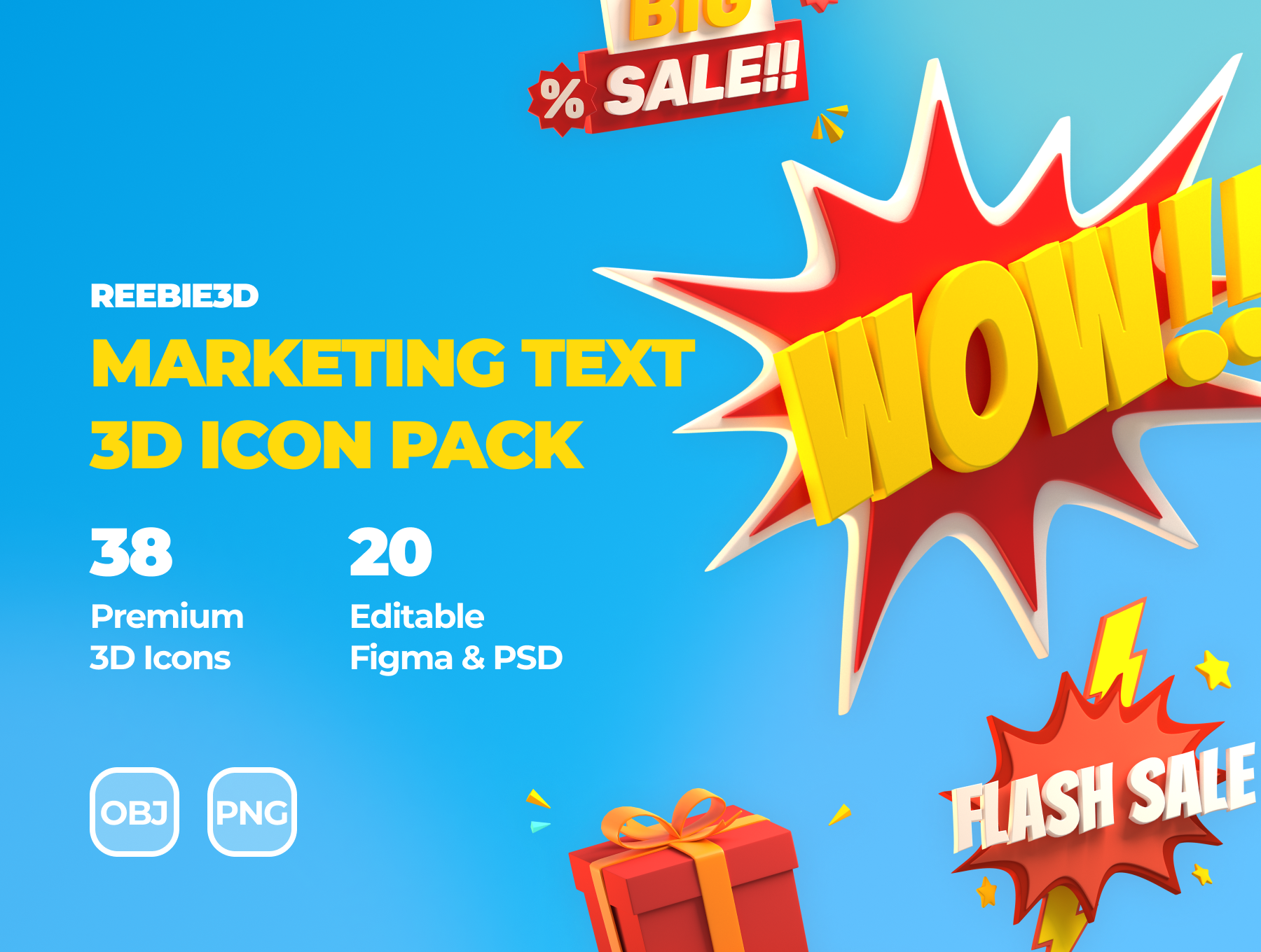 3D营销文本图标和插画