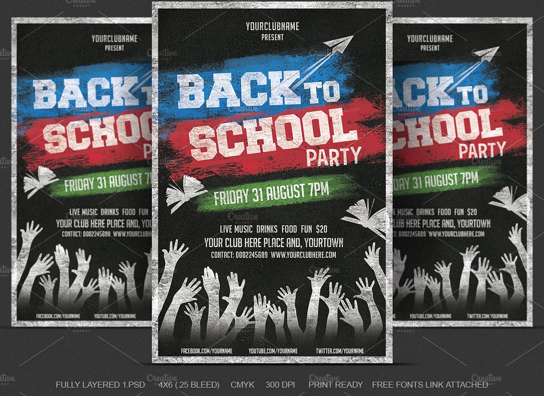 学校元素黑板海报设计模板 Back to School Flyer