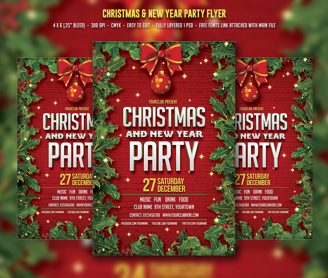 圣诞节派对海报制作模板 Christmas & New Year Party