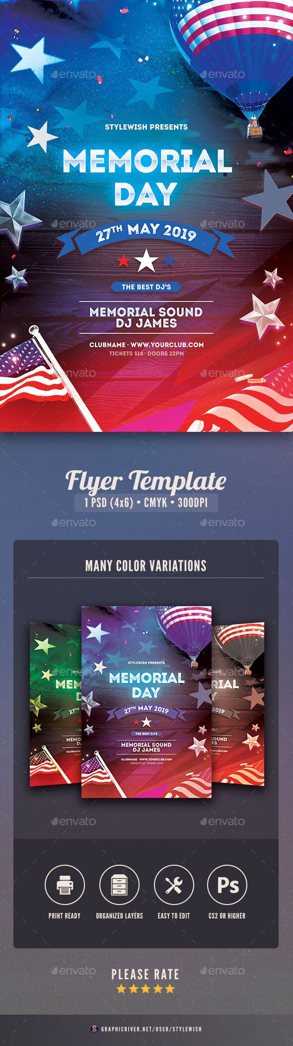 美国纪念日传单模板海报模板美国元素素材