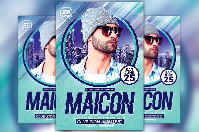 DJ音乐海报制作模板 DJ Maicon Party Flyer Template
