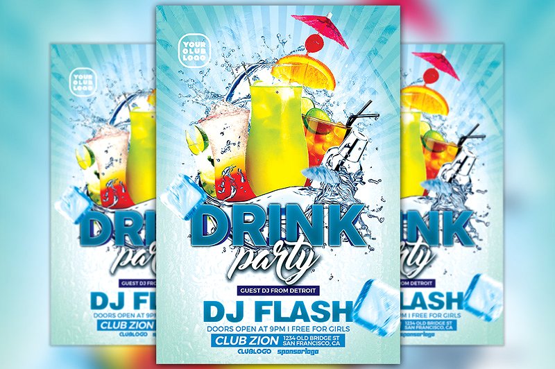 热带饮料酒会单页设计宣传单模板 Drink Party Flyer Template