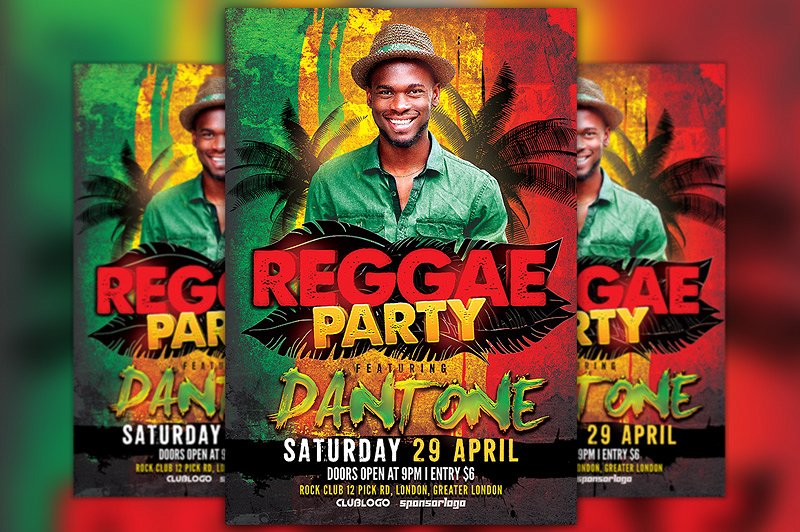 热带风格派对海报设计模板 Reggae Party Flyer Template