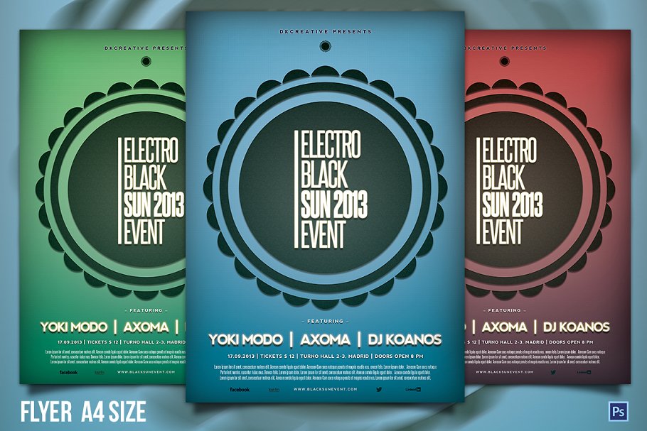 电子音乐海报设计模板 Electro Black Sun Event Flyer