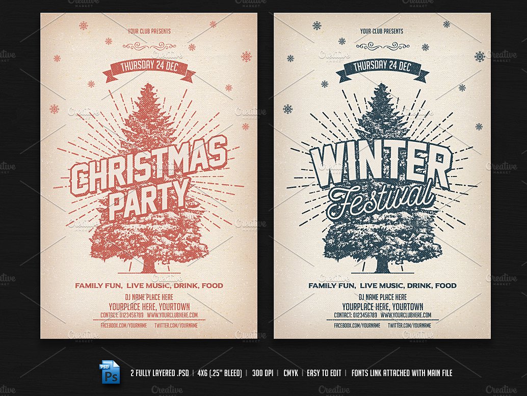 圣诞节海报设计插画 Christmas & Winter Party