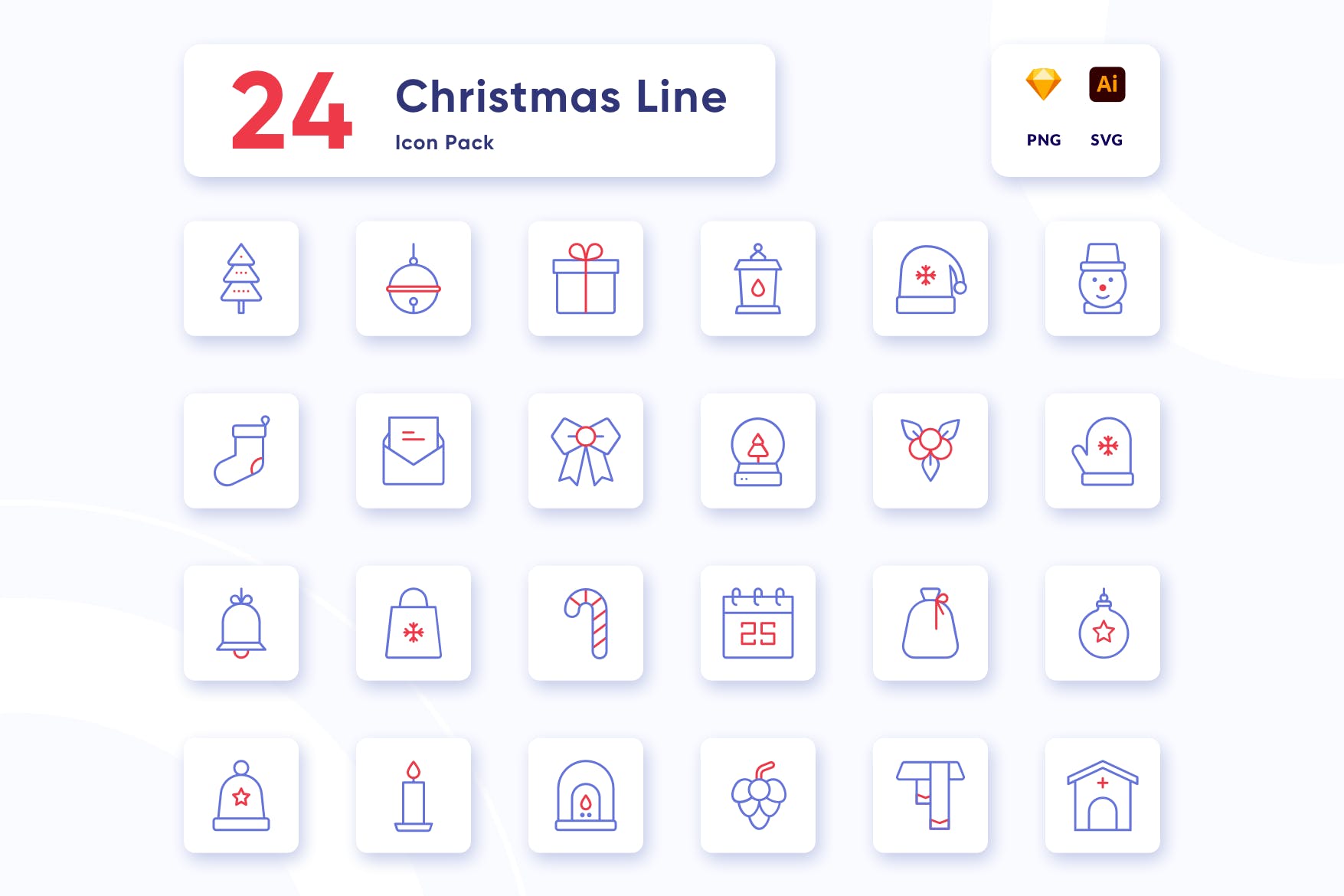 圣诞节线性矢量图标集[PNG,AI,SKETCH,SVG]