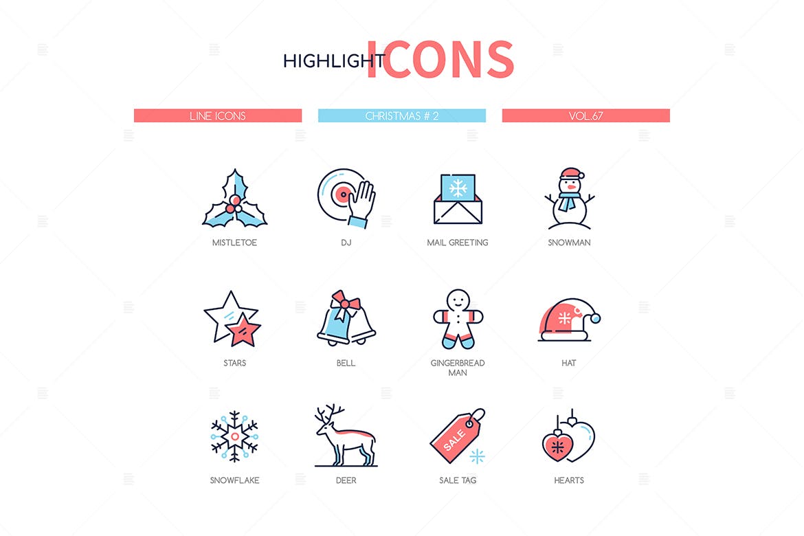 圣诞快乐 – 线条设计样式图标集[EPS,JPG]