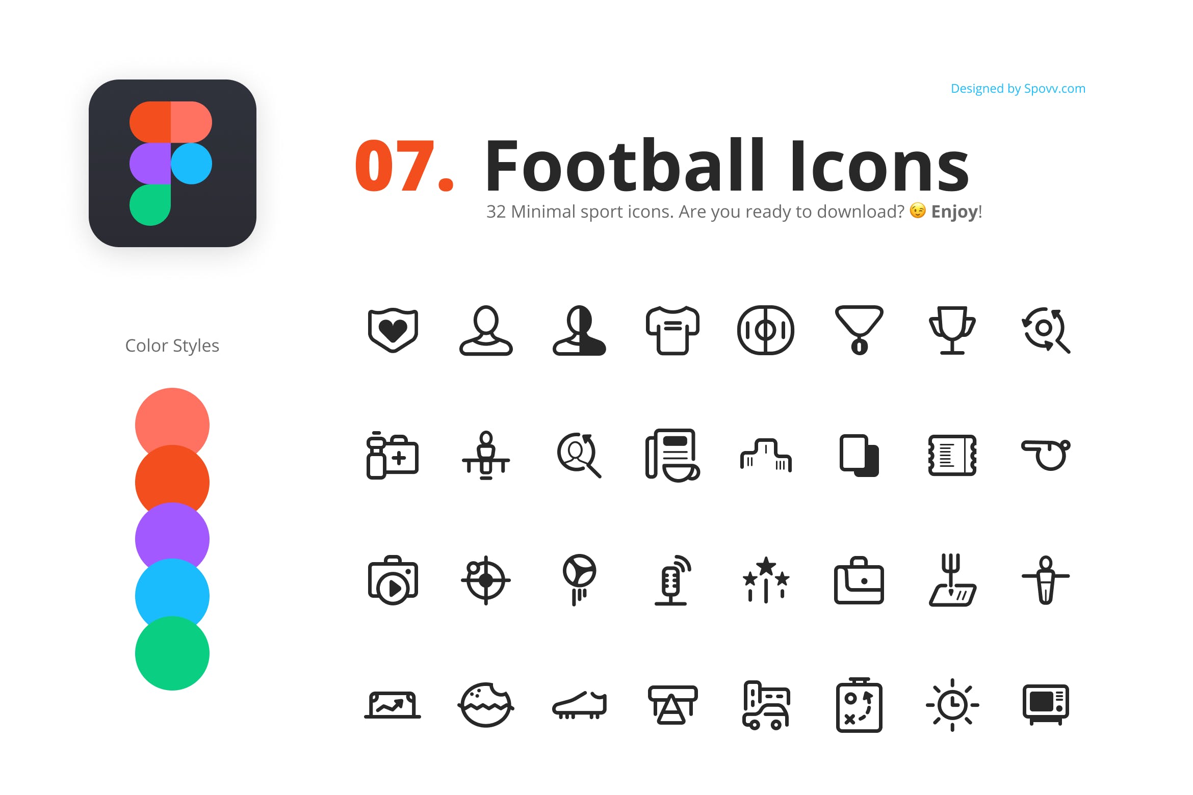 32个极简主义足球主题图标套装下载（FIG,PDF）