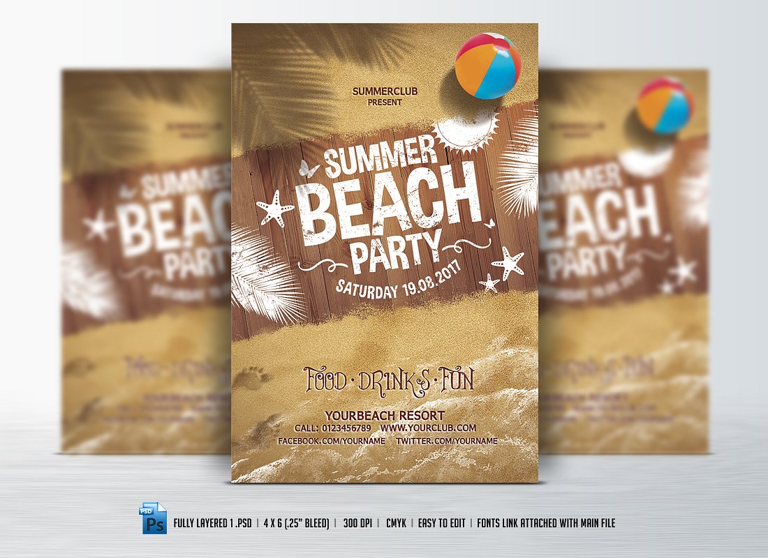 夏季度假海滩海报背景模板 Summer Beach Party Flyer