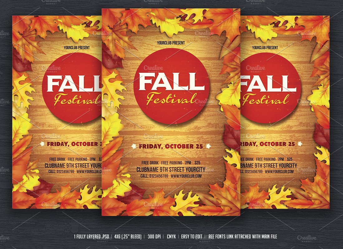 秋季宣传海报模板 Fall Festival Flyer