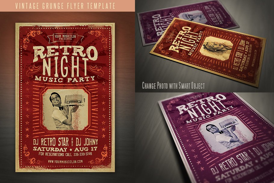 经典摇滚海报设计模板 Vintage Grunge Flyer