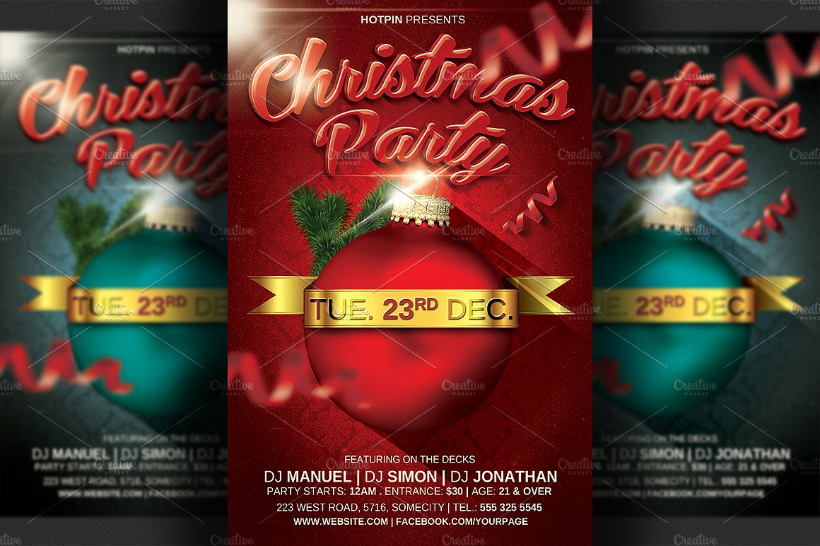 圣诞节排队宣传单制作模板 Christmas Party Flyer Template v2