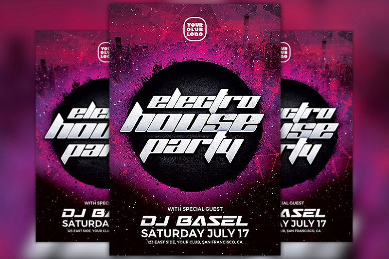 电子音乐海报制作模板 Electro House Party Flyer Template