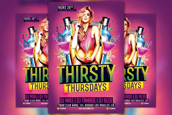 人物海报设计模板 Thirsty Thursdays Flyer Template