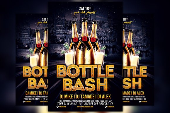 酒会海报设计模板 Bottle Bash Flyer Template