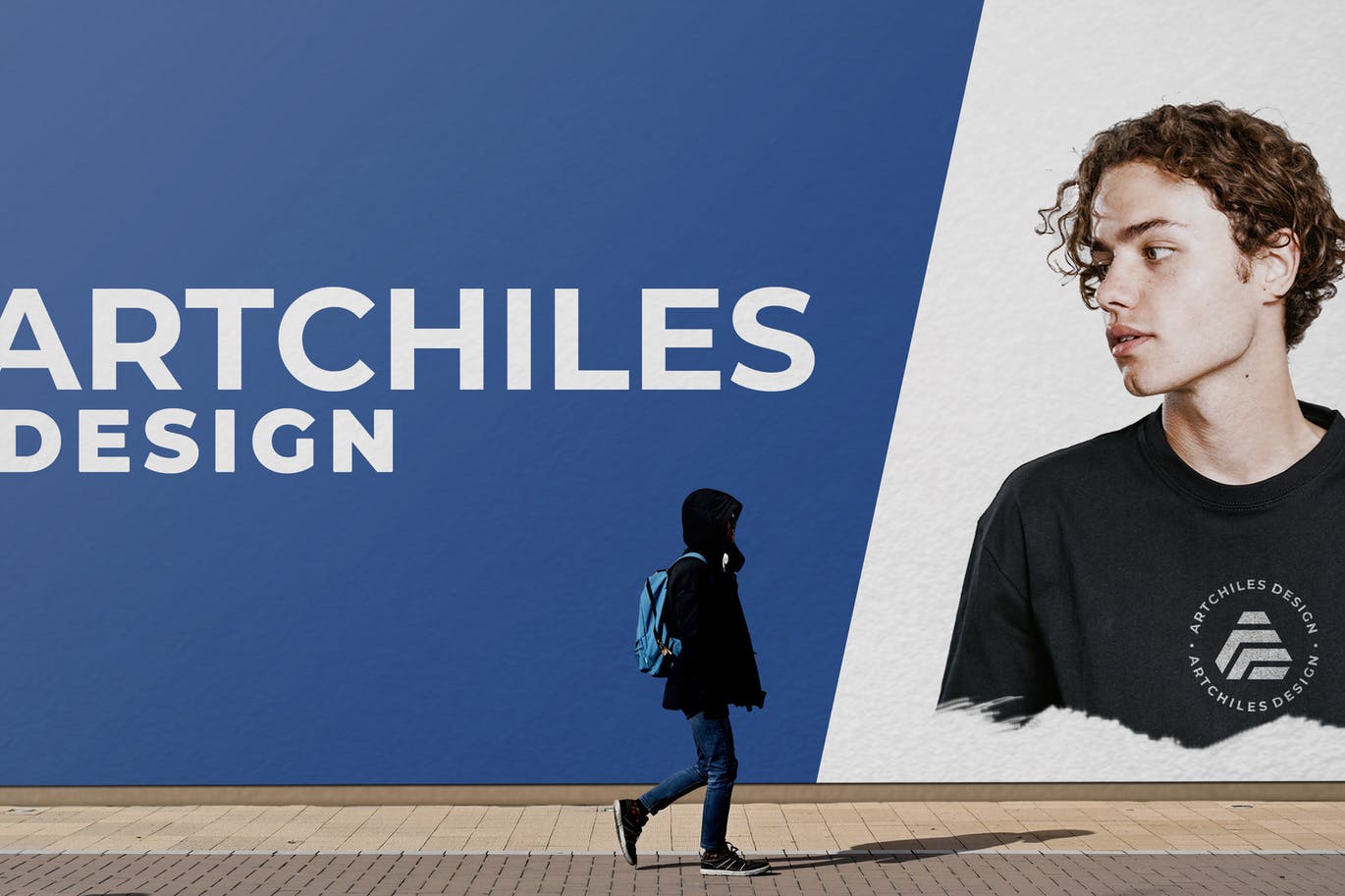 街道巨型广告墙海报展示样机素材 Wall Street Banner Mockup