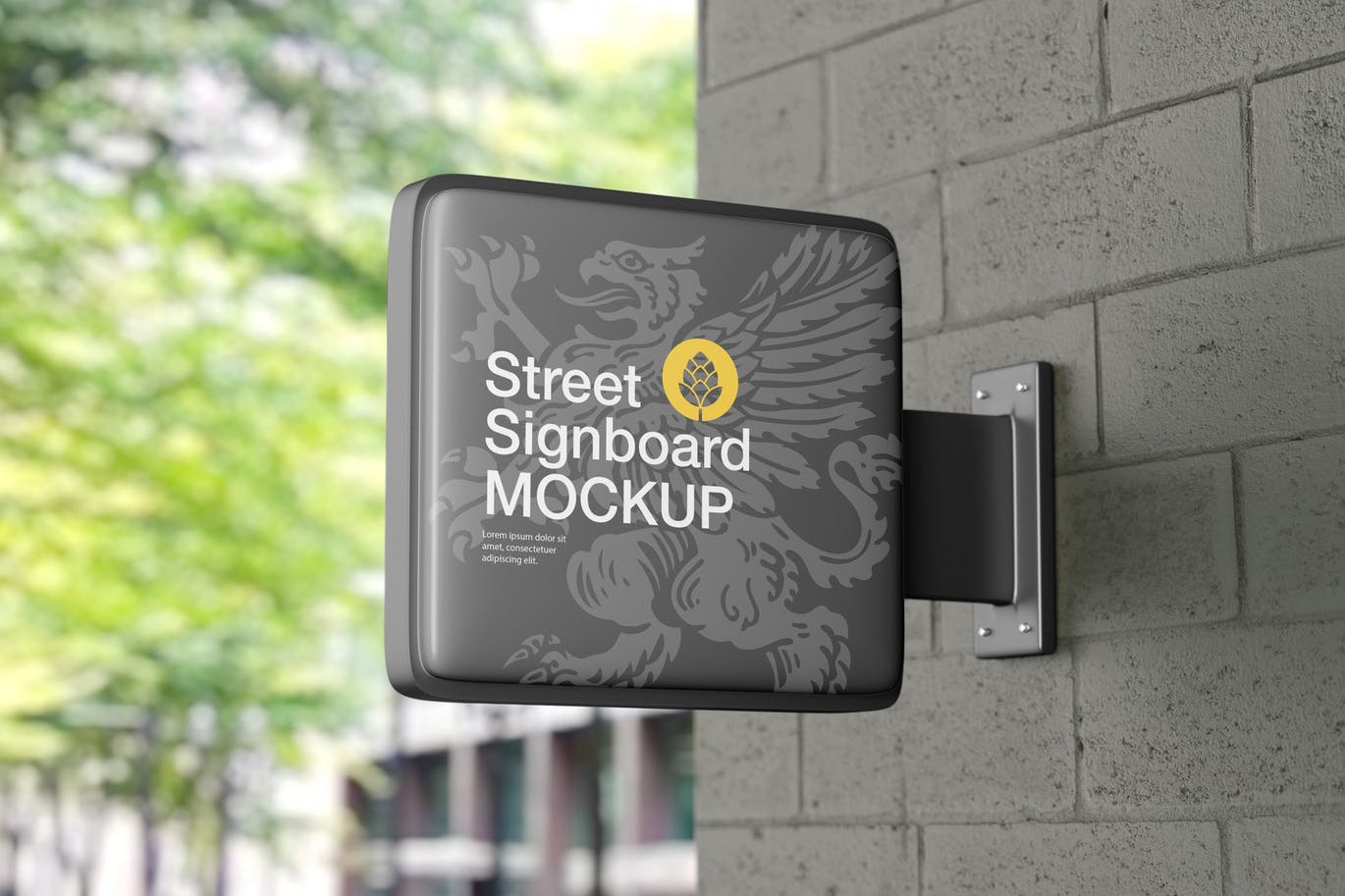 方形招牌墙广告设计样机素材 Square Signboard Wall Mockup