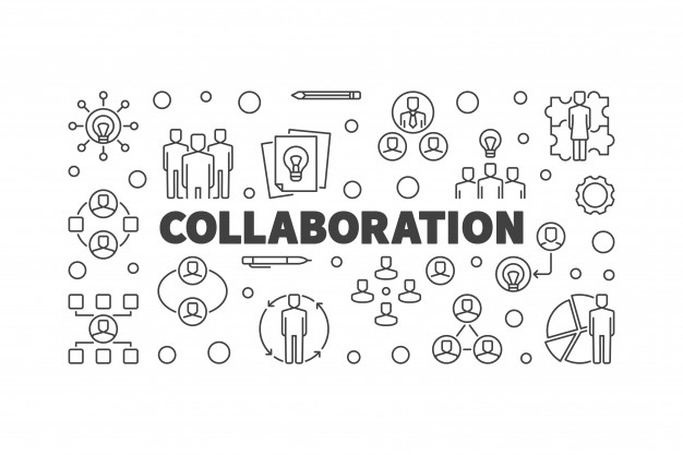 在线协作概念线性图标插画